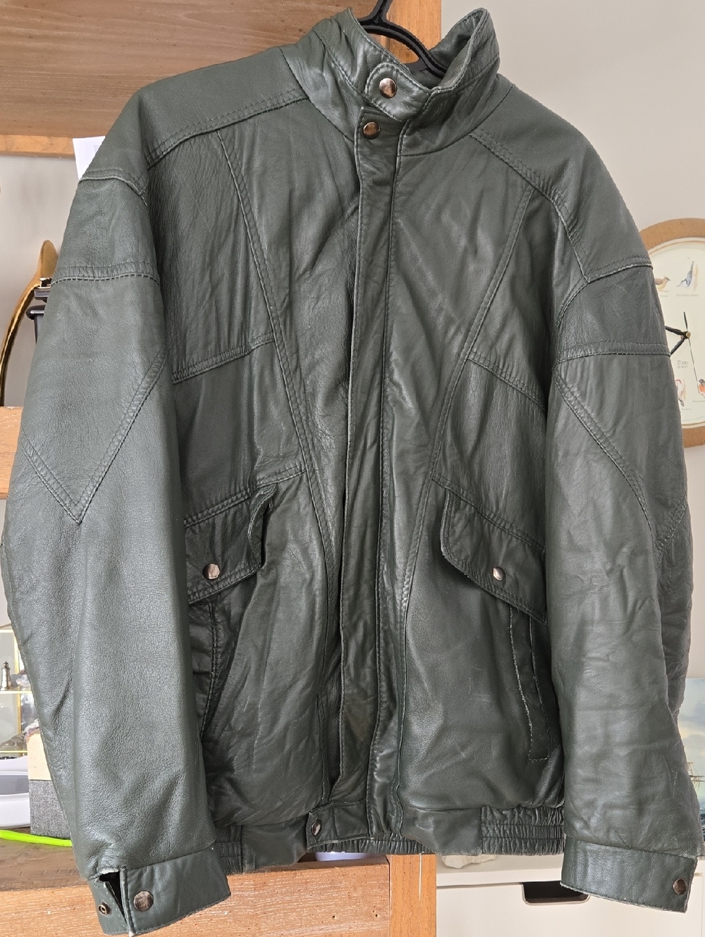 Fall Ready - Vintage Hunter Green Leather Bomber Jacket